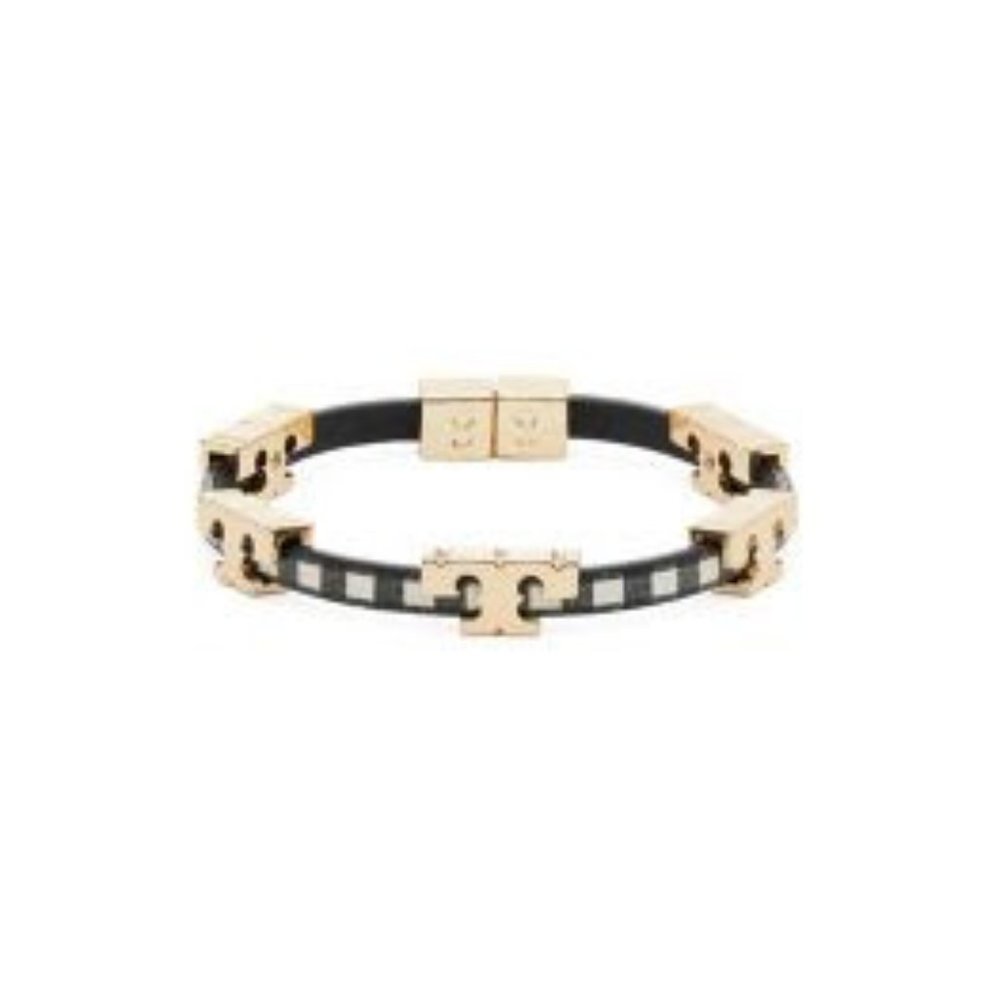 Tory Burch Serif Leather 18k Gold Plated  Brass Bracelet + Dust Bag New in Box💖